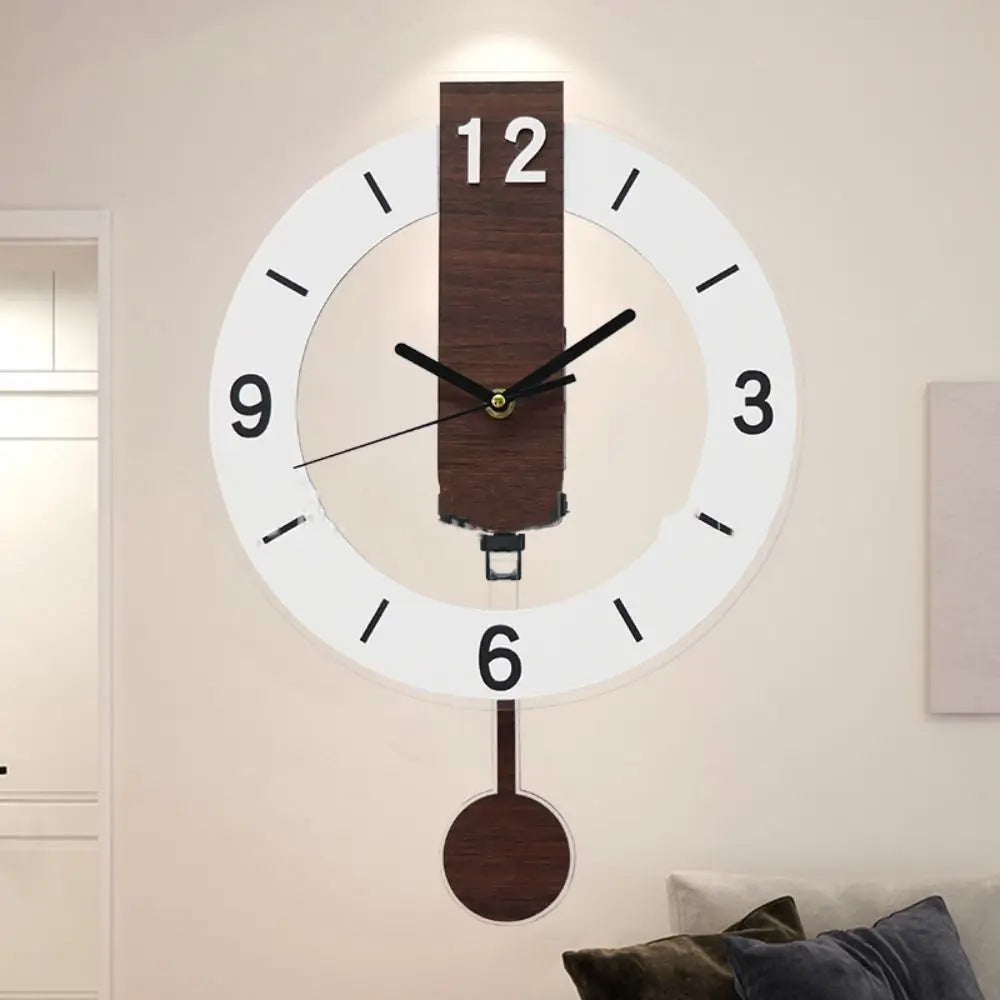 Reloj de pared de péndulo de madera y acrílico con marco abierto minimalista