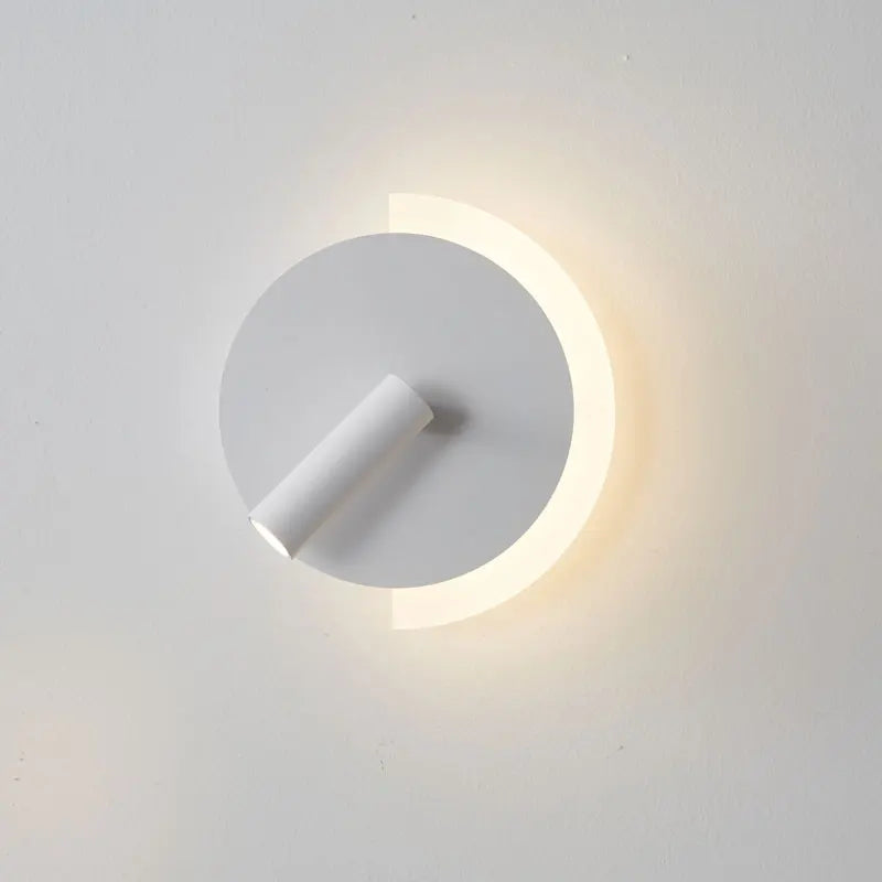 Aplique de pared escultórico de mesita de noche con forma de media luna redonda y resplandor