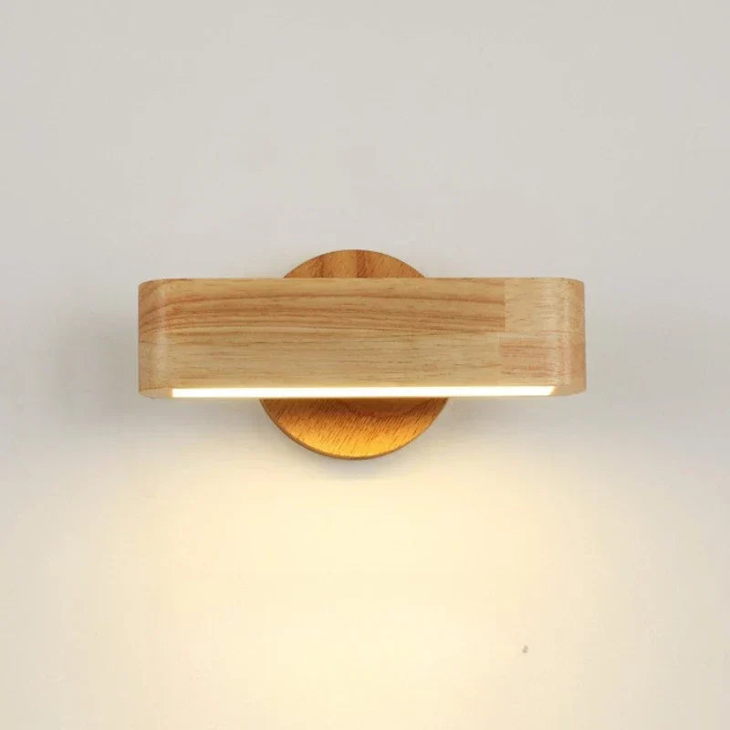 Aplique de pared japonés minimalista de madera maciza y aluminio, giratorio y ajustable