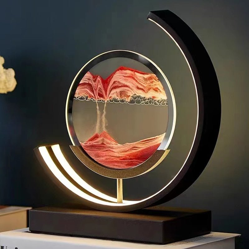 Lámpara de mesa con escultura de arte de arena giratoria e iluminación ambiental