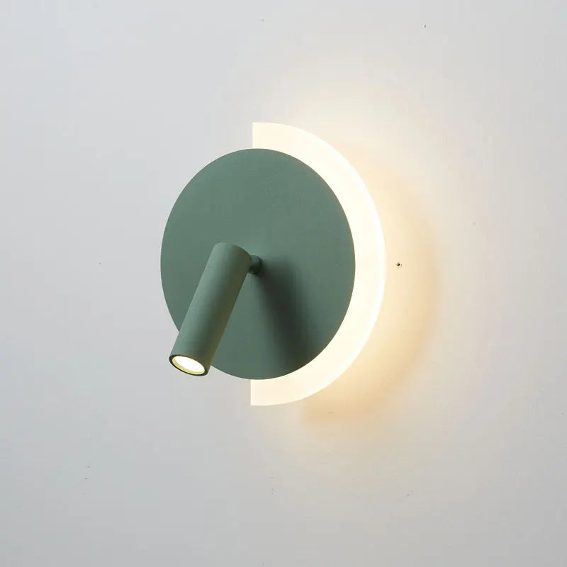 Aplique de pared escultórico de mesita de noche con forma de media luna redonda y resplandor