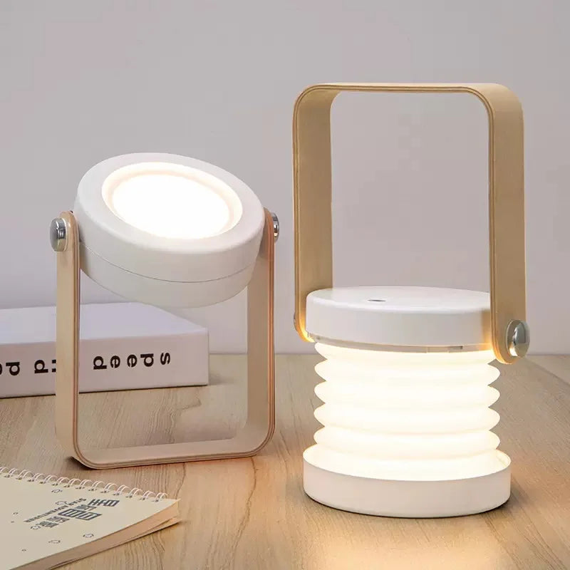 Lámpara de mesa portátil escandinava minimalista, recargable, plegable y con asa de madera