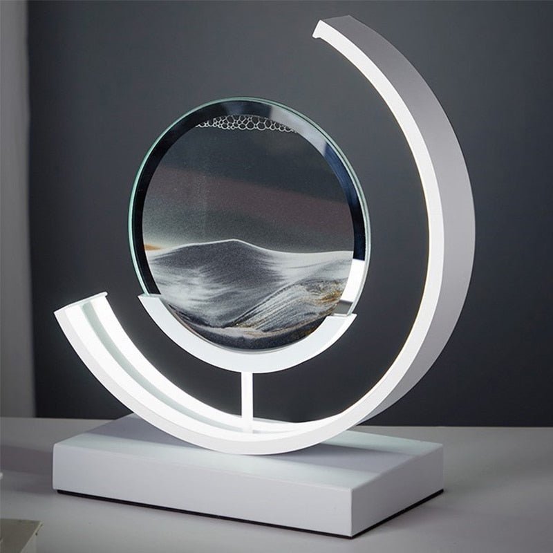 Lámpara de mesa con escultura de arte de arena giratoria e iluminación ambiental