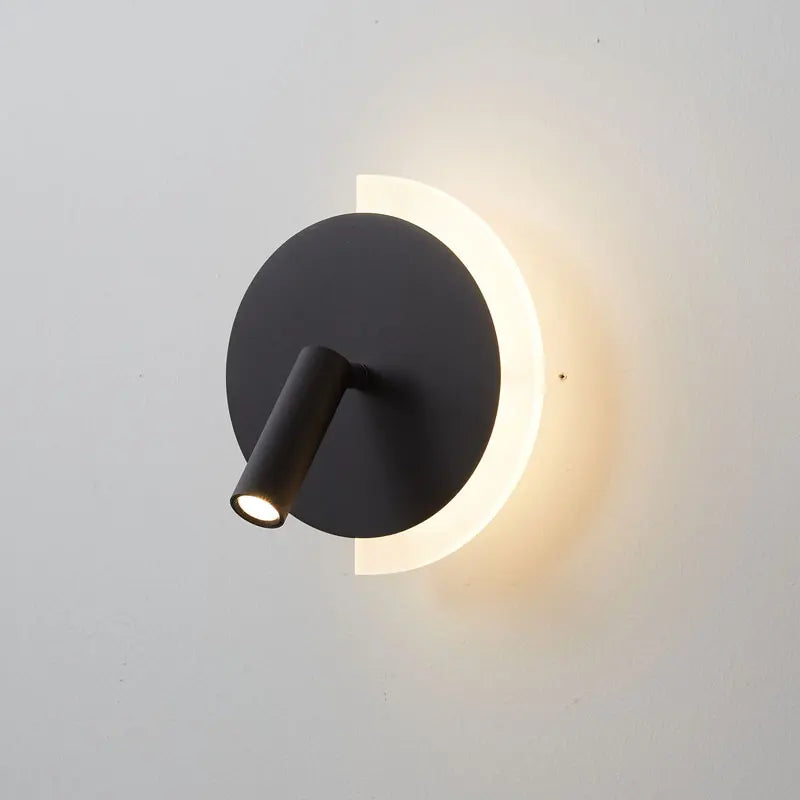 Aplique de pared escultórico de mesita de noche con forma de media luna redonda y resplandor