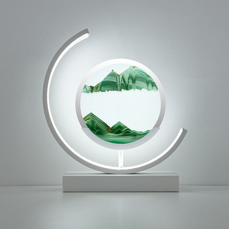 Lámpara de mesa con escultura de arte de arena giratoria e iluminación ambiental