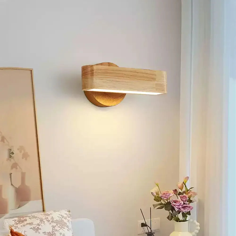 Aplique de pared japonés minimalista de madera maciza y aluminio, giratorio y ajustable