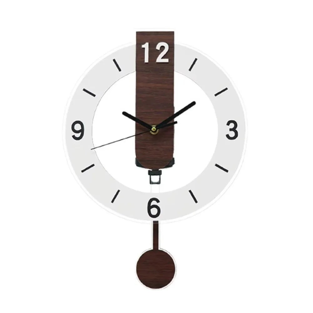 Reloj de pared de péndulo de madera y acrílico con marco abierto minimalista
