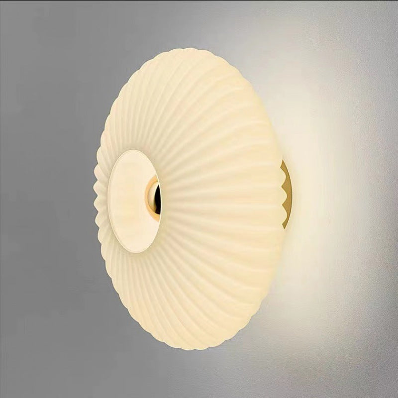 Aplique de pared vintage nórdico de disco de vidrio estriado y ondulado