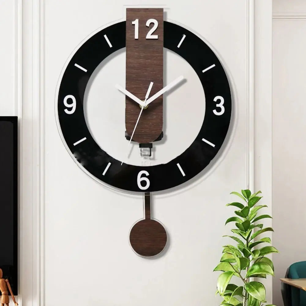 Reloj de pared de péndulo de madera y acrílico con marco abierto minimalista