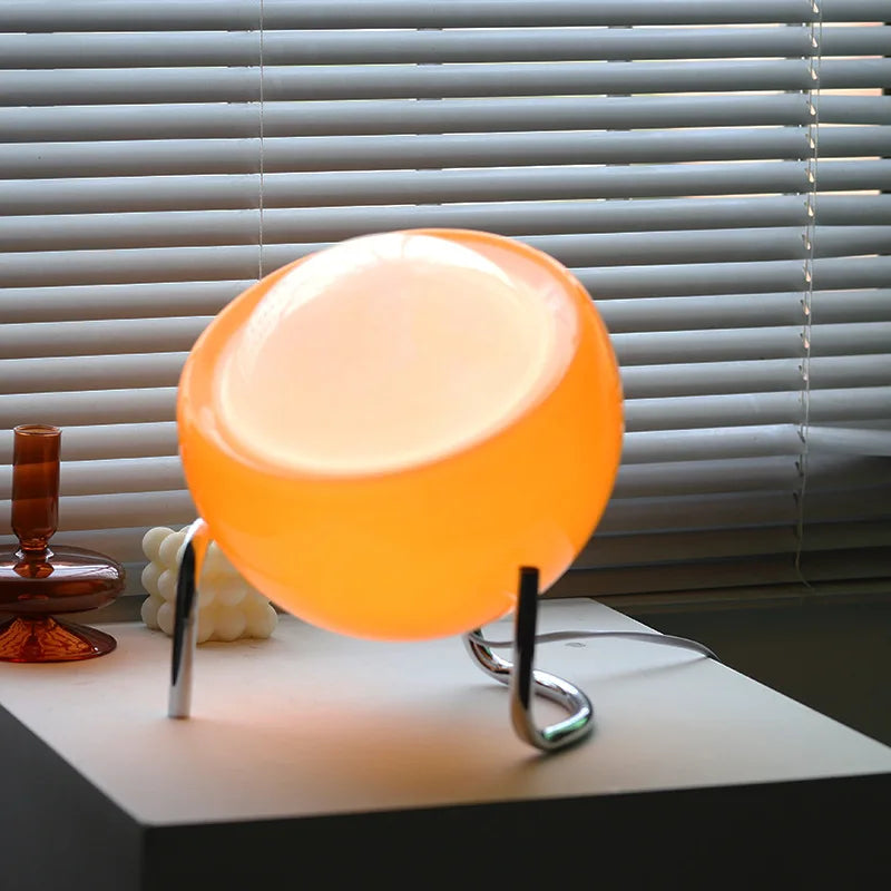 Lámpara de mesa Bauhaus de vidrio escultórico con base de acero texturizado