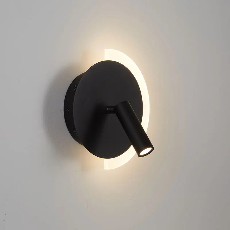 Aplique de pared escultórico de mesita de noche con forma de media luna redonda y resplandor