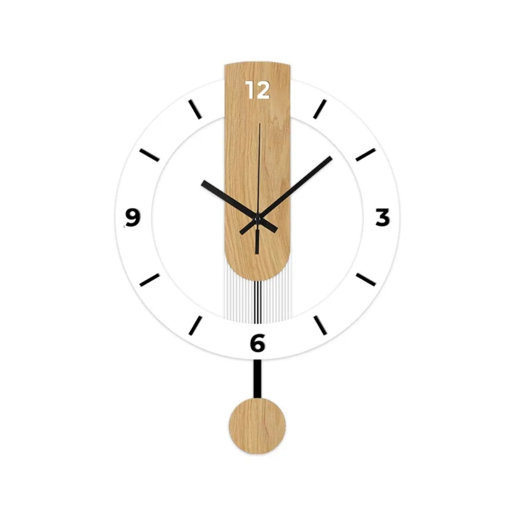 Reloj de pared de péndulo de madera y acrílico con marco abierto minimalista