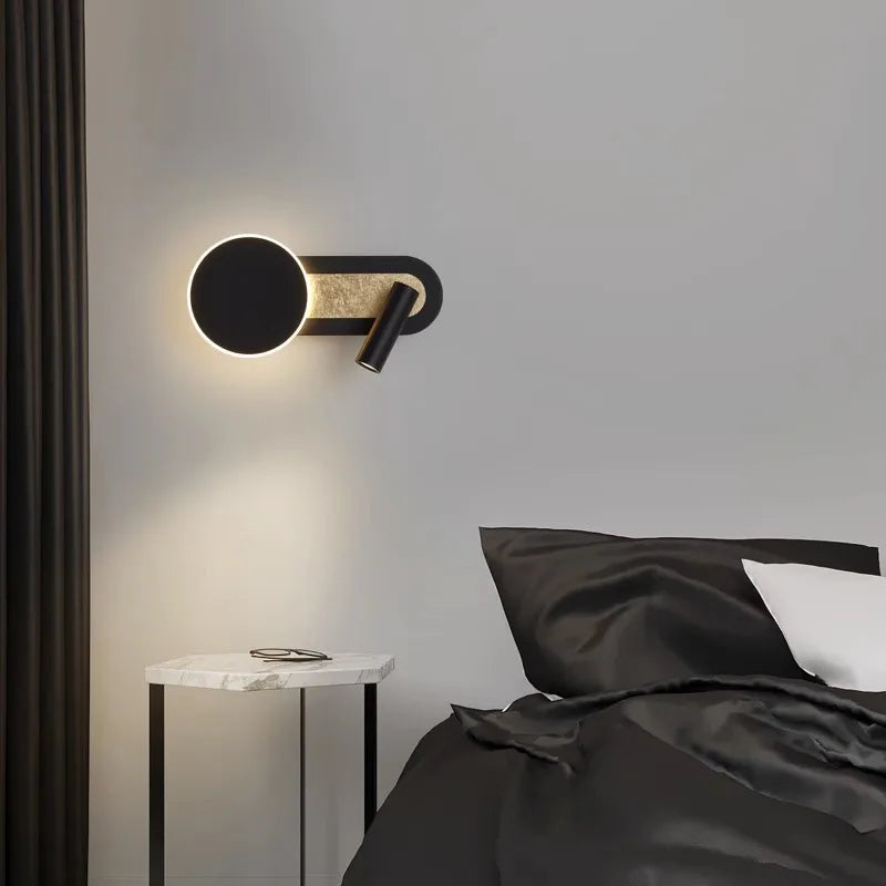 Aplique de pared nórdico escultórico circular con foco de doble función