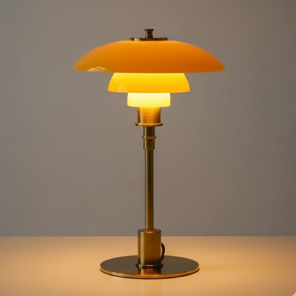 Lámpara de mesa de noche escandinava de vidrio transparente con base metálica