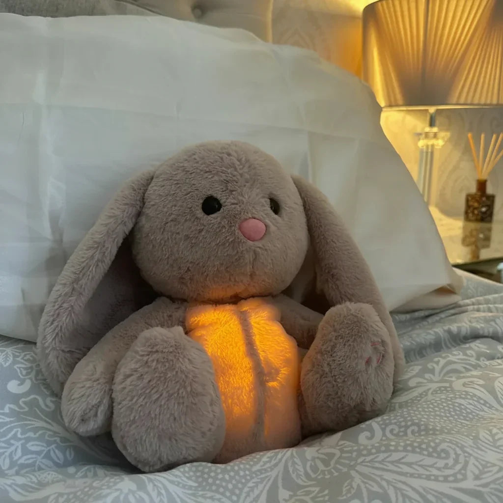 Peluche de conejito suave y acogedor con respiración, juguete relajante de compañía