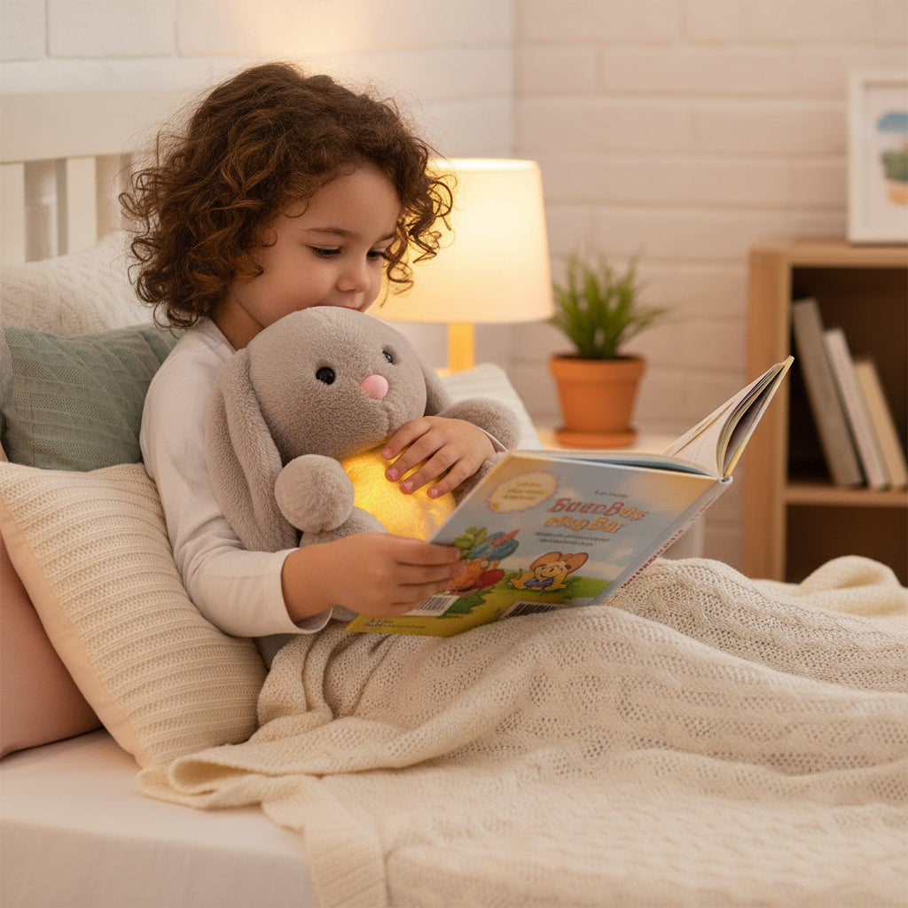 Peluche de conejito suave y acogedor con respiración, juguete relajante de compañía