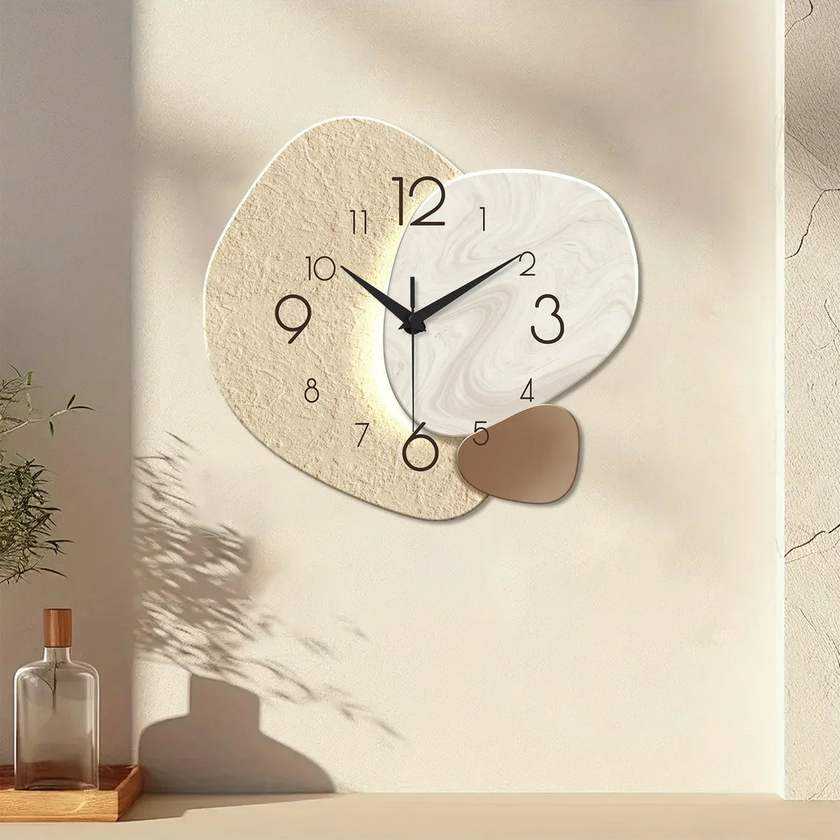 Reloj de pared moderno y minimalista de cuarzo silencioso con textura de piedra
