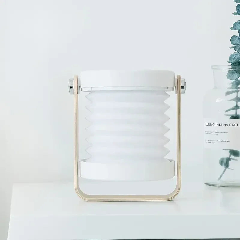 Lámpara de mesa portátil escandinava minimalista, recargable, plegable y con asa de madera