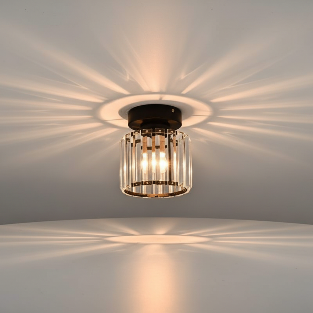 Lámpara de techo de cristal brillante de montaje semiempotrado con acabado de latón