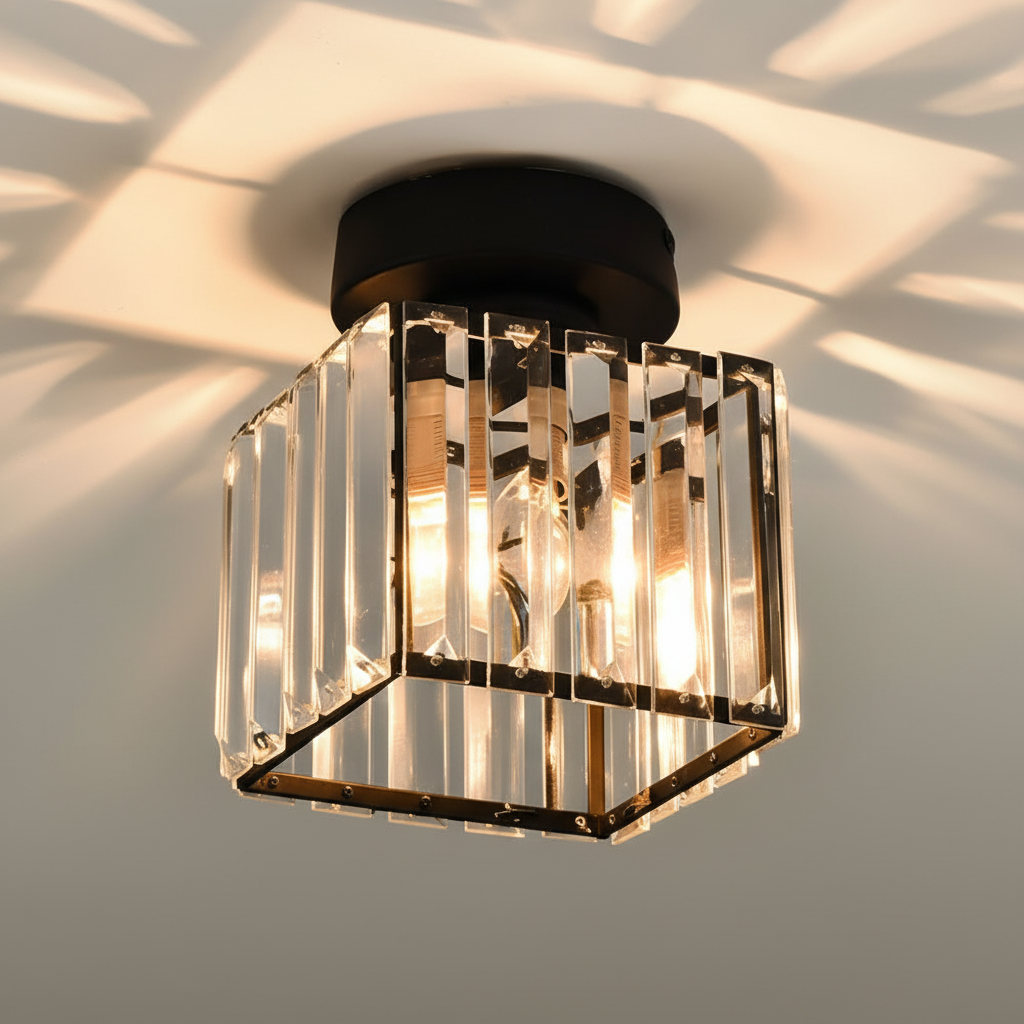 Lámpara de techo de cristal brillante de montaje semiempotrado con acabado de latón