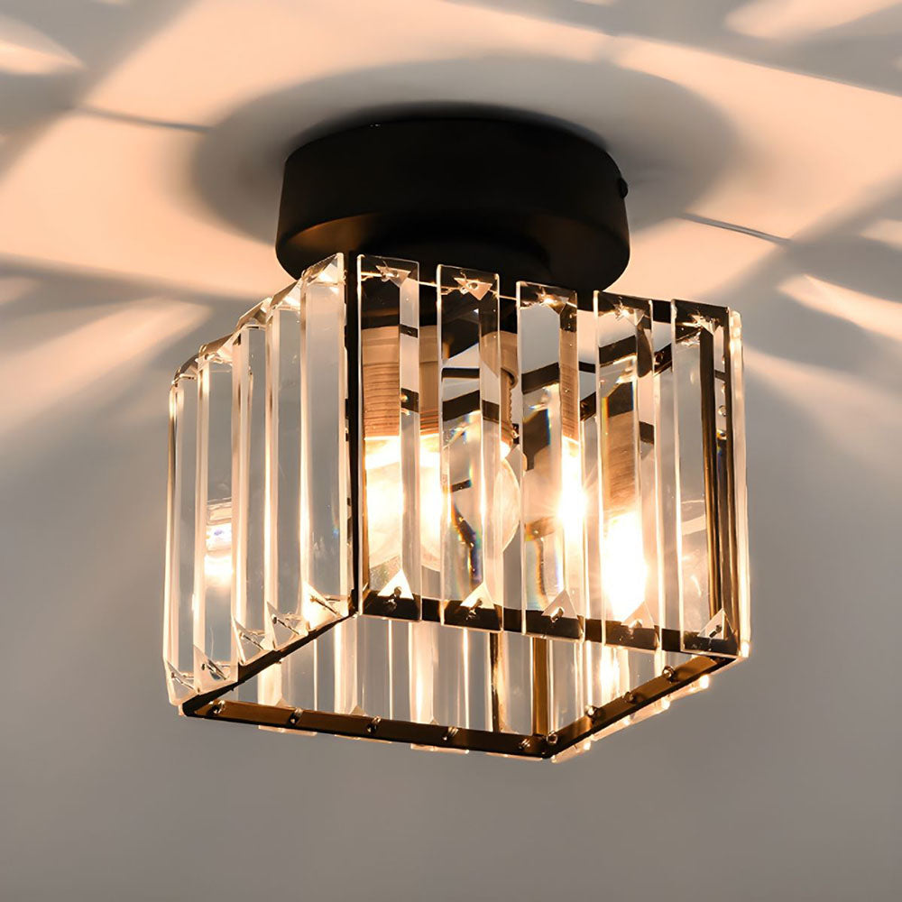 Lámpara de techo de cristal brillante de montaje semiempotrado con acabado de latón