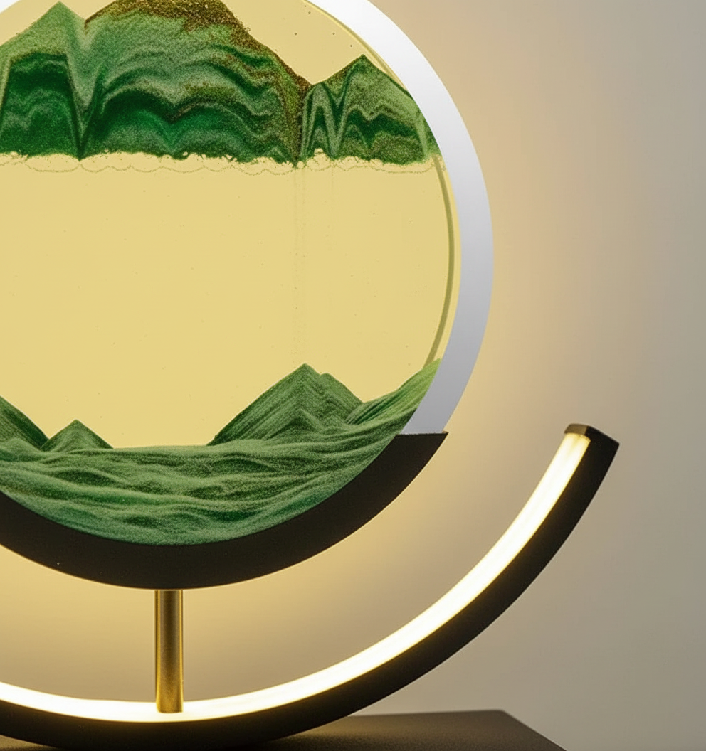 Lámpara de mesa con paisaje de arena y luz ambiental desértica