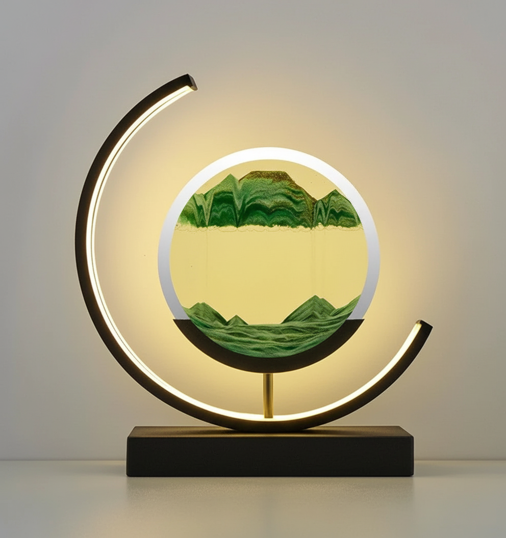 Lámpara de mesa con paisaje de arena y luz ambiental desértica