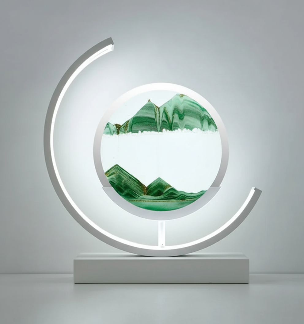Lámpara de mesa con paisaje de arena y luz ambiental desértica