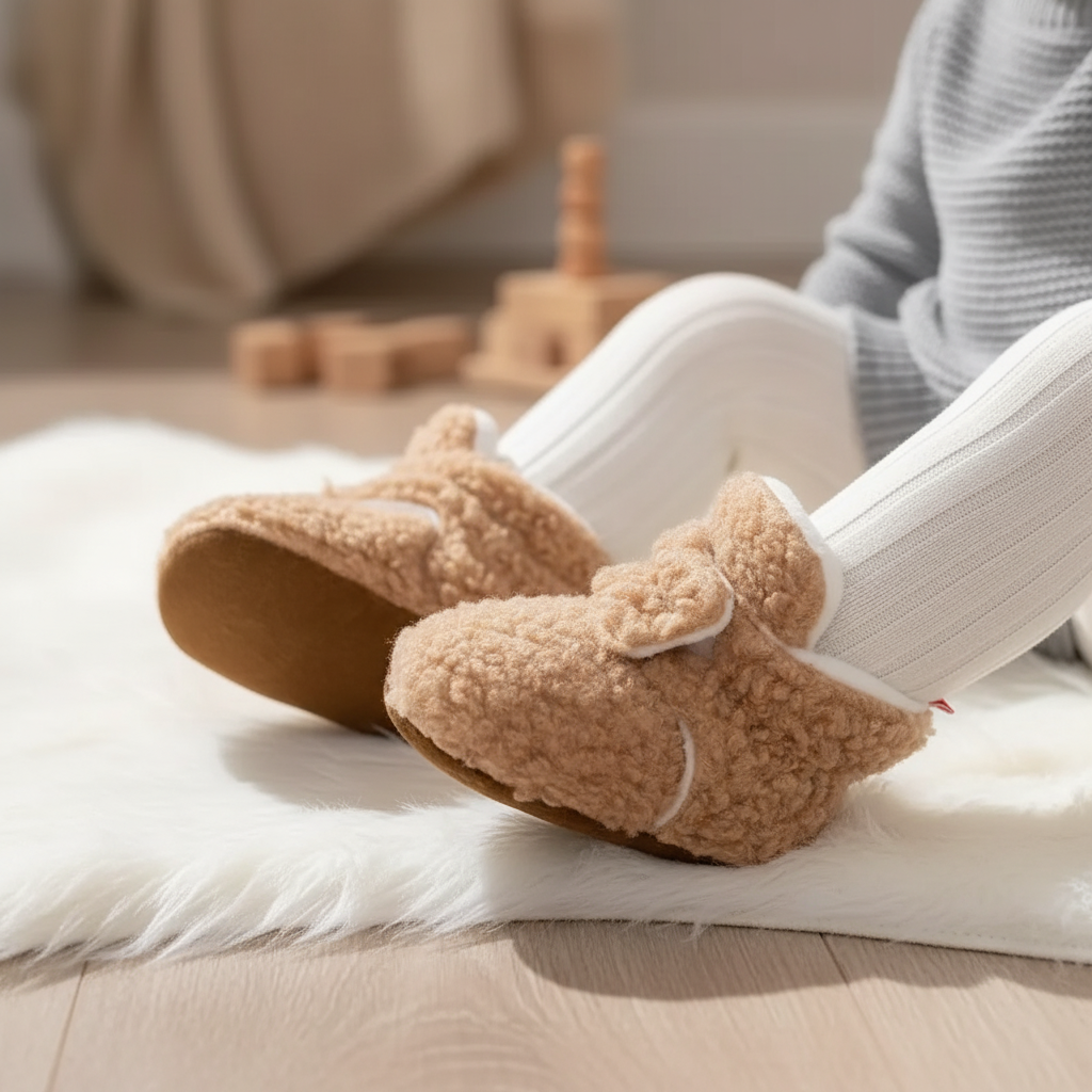 Calcetines tipo pantufla antideslizantes de tela de peluche suave para niños pequeños, con banda ajustable en el tobillo