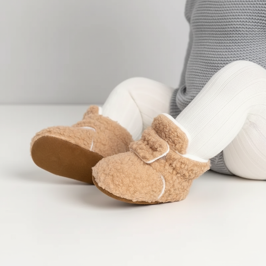 Calcetines tipo pantufla antideslizantes de tela de peluche suave para niños pequeños, con banda ajustable en el tobillo