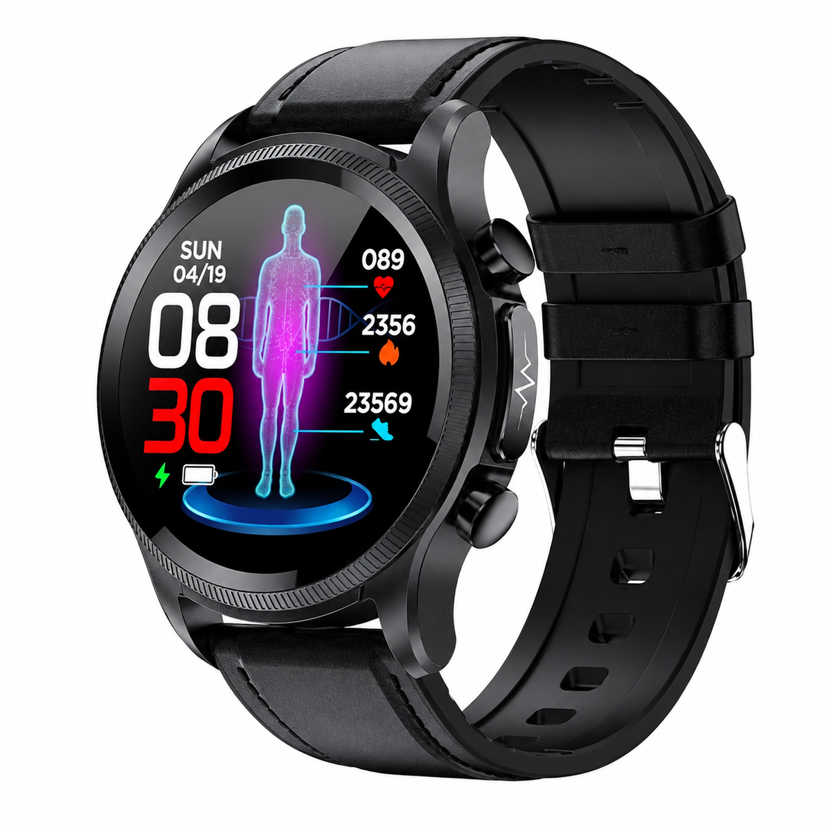 Reloj inteligente elegante de muñeca con monitorización de la frecuencia cardíaca y la glucosa, y seguimiento de actividad física