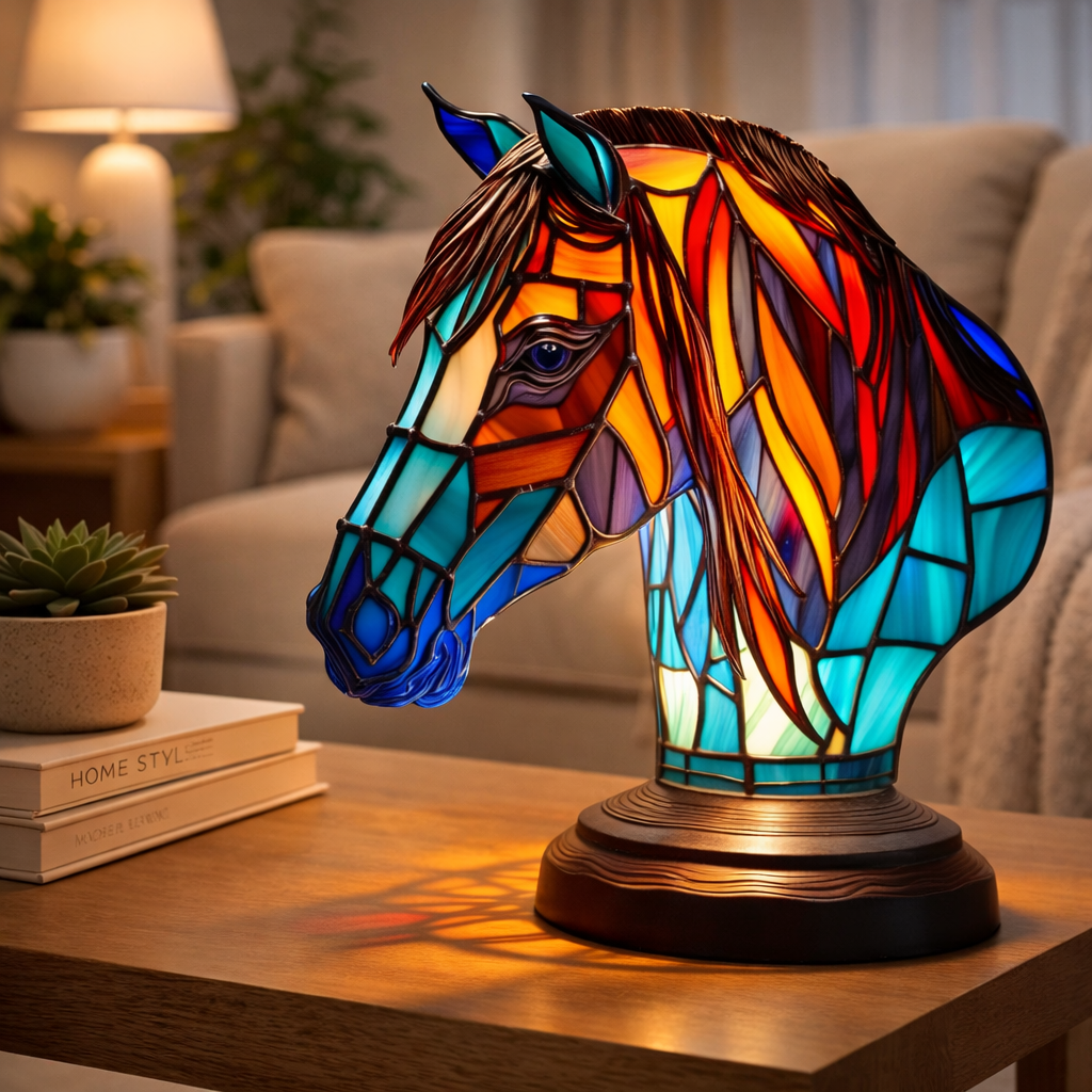 Lámpara de mesa decorativa con figura de animal estilo vitral