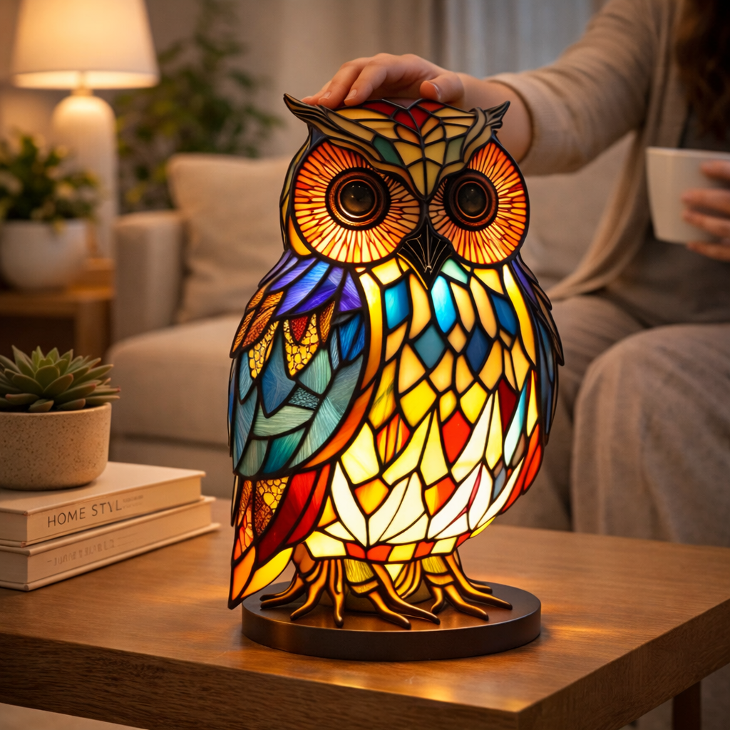 Lámpara de mesa decorativa con figura de animal estilo vitral
