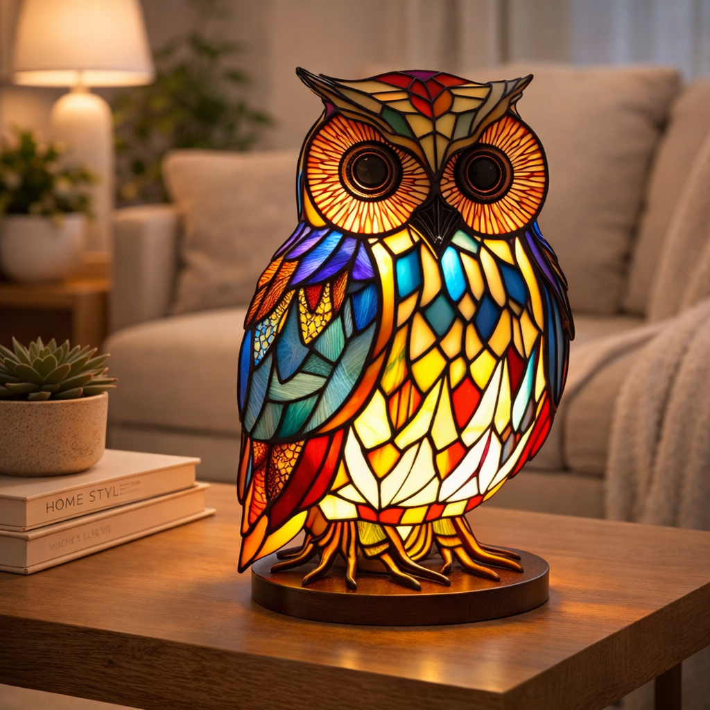 Lámpara de mesa decorativa con figura de animal estilo vitral