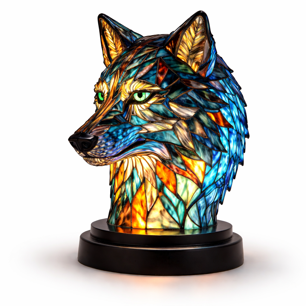 Lámpara de mesa decorativa con figura de animal estilo vitral