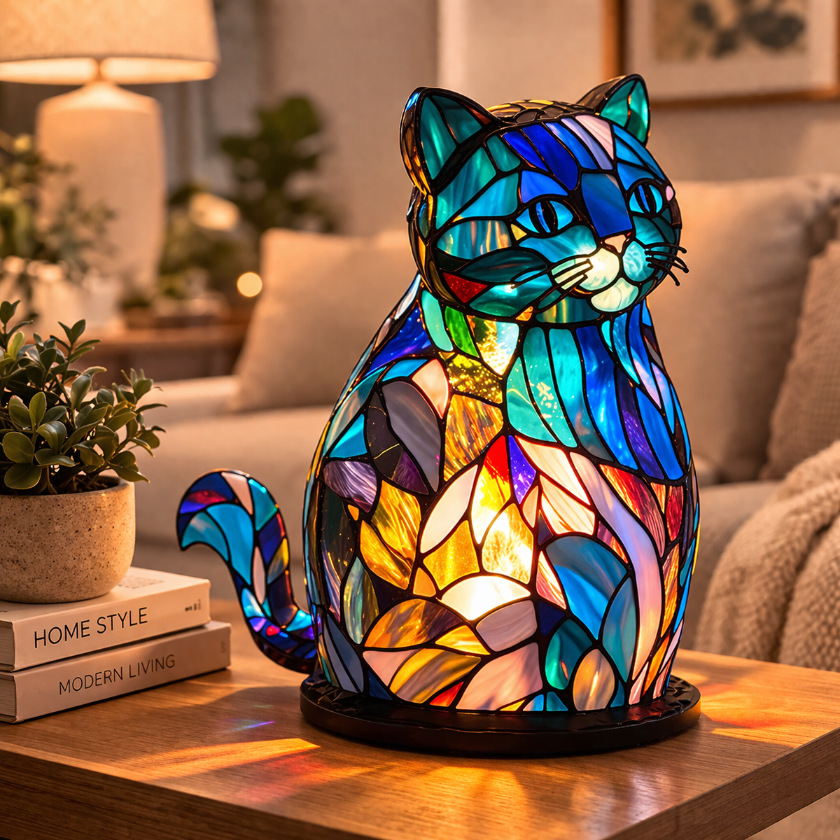 Lámpara de mesa decorativa con figura de animal estilo vitral