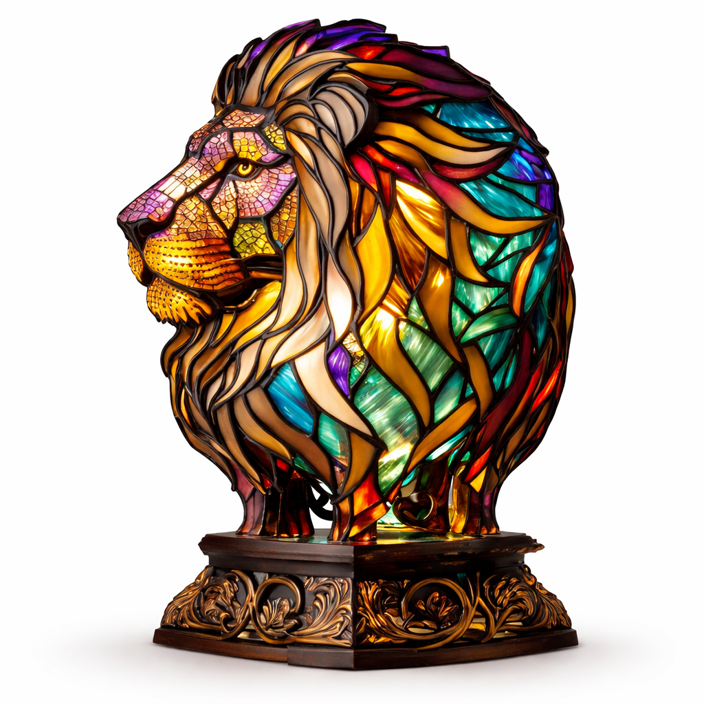 Lámpara de mesa decorativa con figura de animal estilo vitral