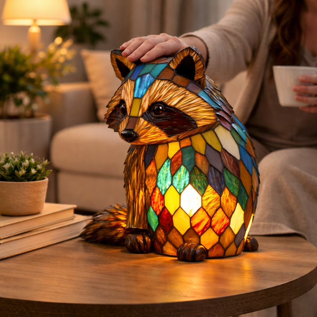Lámpara de mesa decorativa con figura de animal estilo vitral