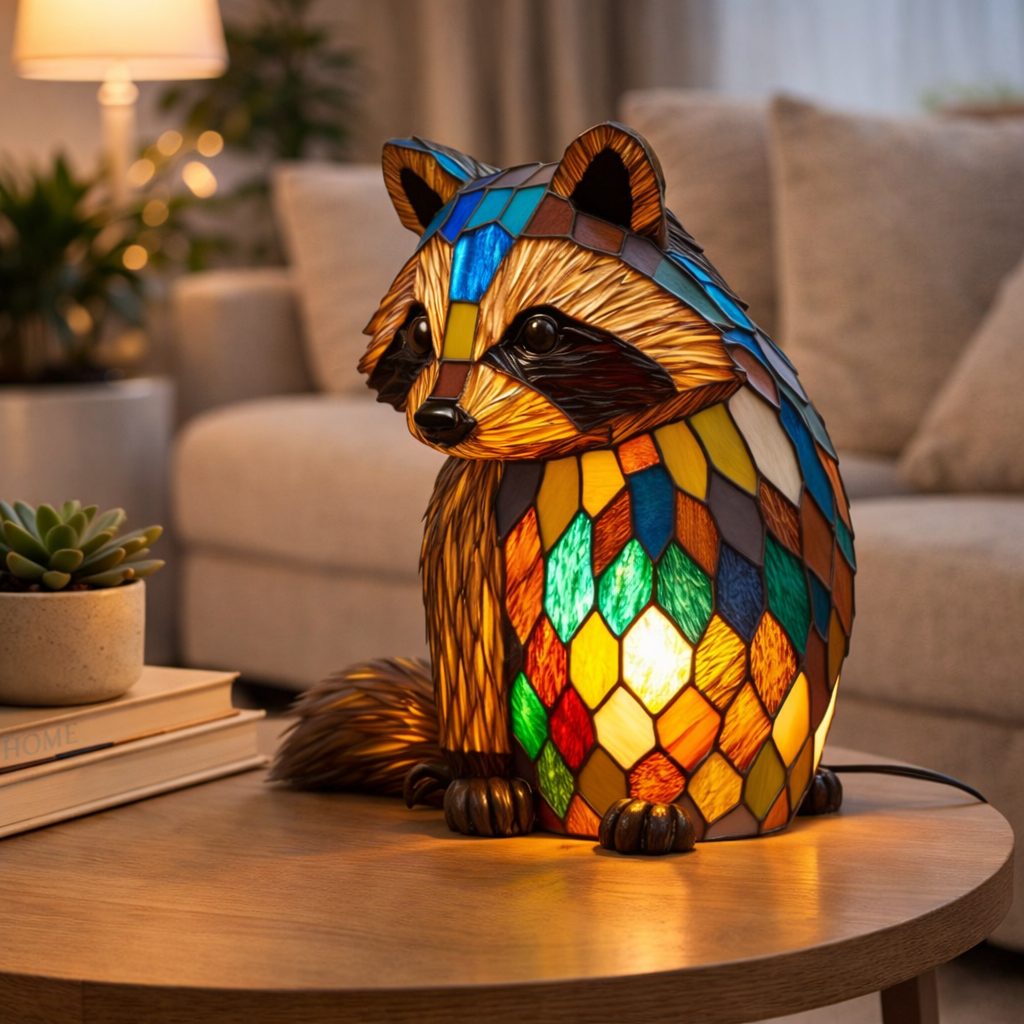 Lámpara de mesa decorativa con figura de animal estilo vitral