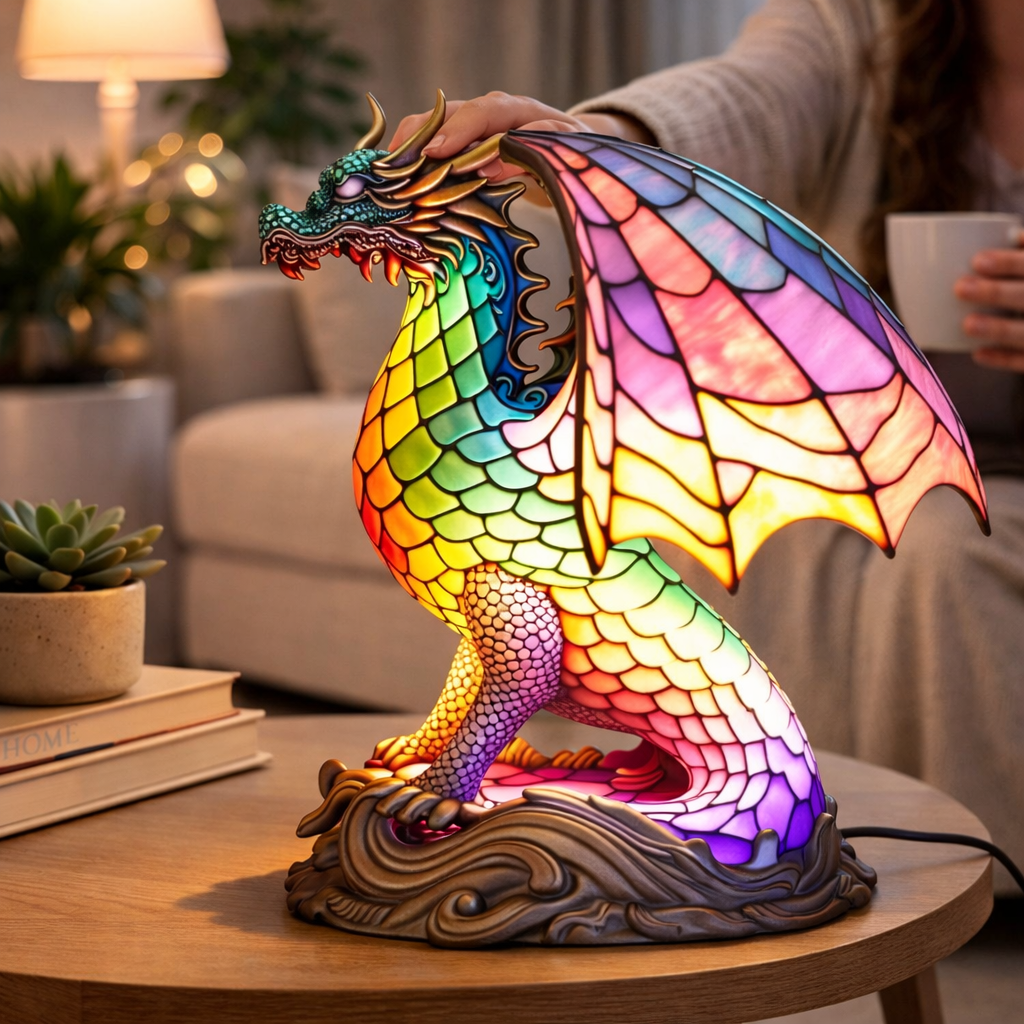 Lámpara de mesa decorativa con figura de animal estilo vitral