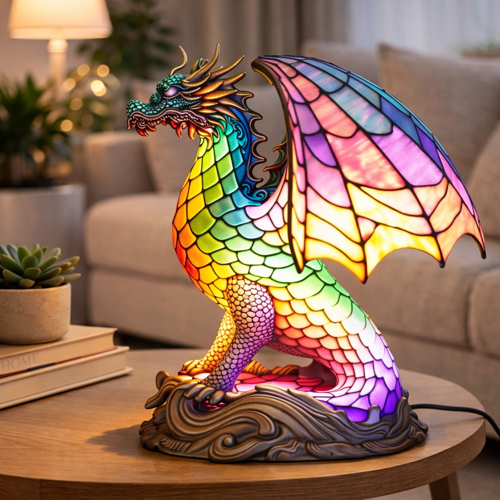 Lámpara de mesa decorativa con figura de animal estilo vitral