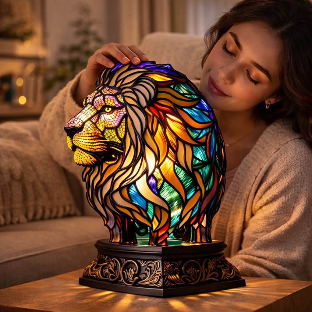Lámpara de mesa decorativa con figura de animal estilo vitral