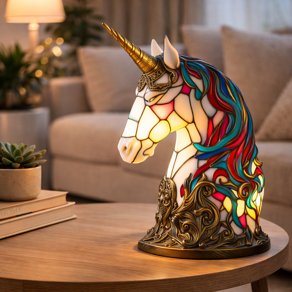 Lámpara de mesa decorativa con figura de animal estilo vitral