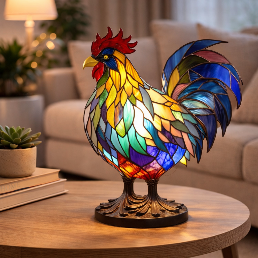 Lámpara de mesa decorativa con figura de animal estilo vitral