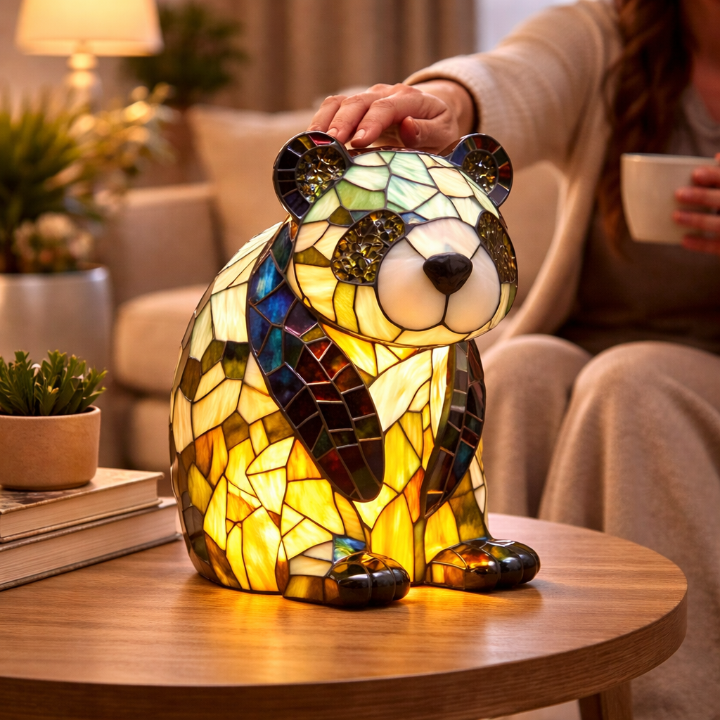 Lámpara de mesa decorativa con figura de animal estilo vitral