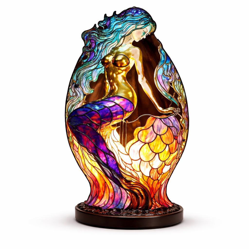 Lámpara de mesa decorativa con figura de animal estilo vitral