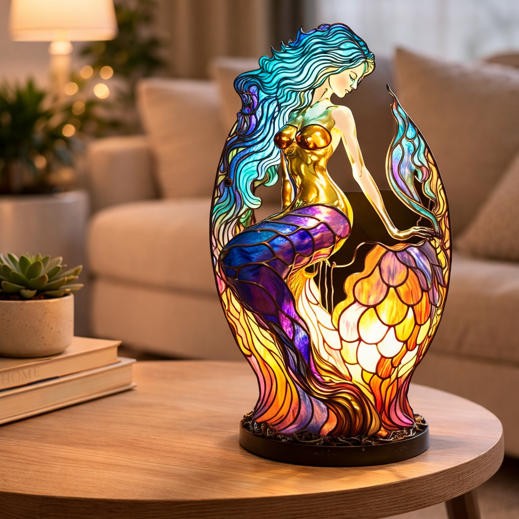 Lámpara de mesa decorativa con figura de animal estilo vitral