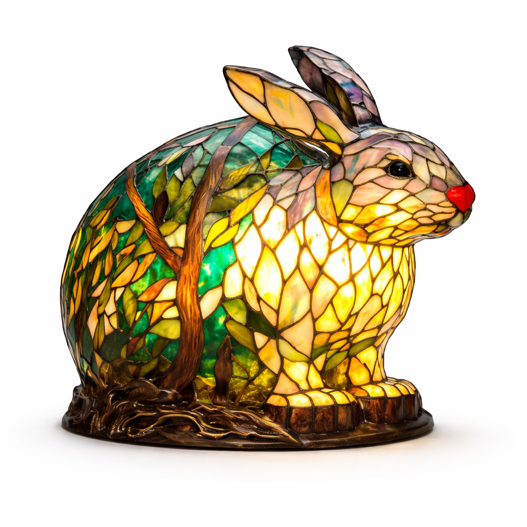 Lámpara de mesa decorativa con figura de animal estilo vitral
