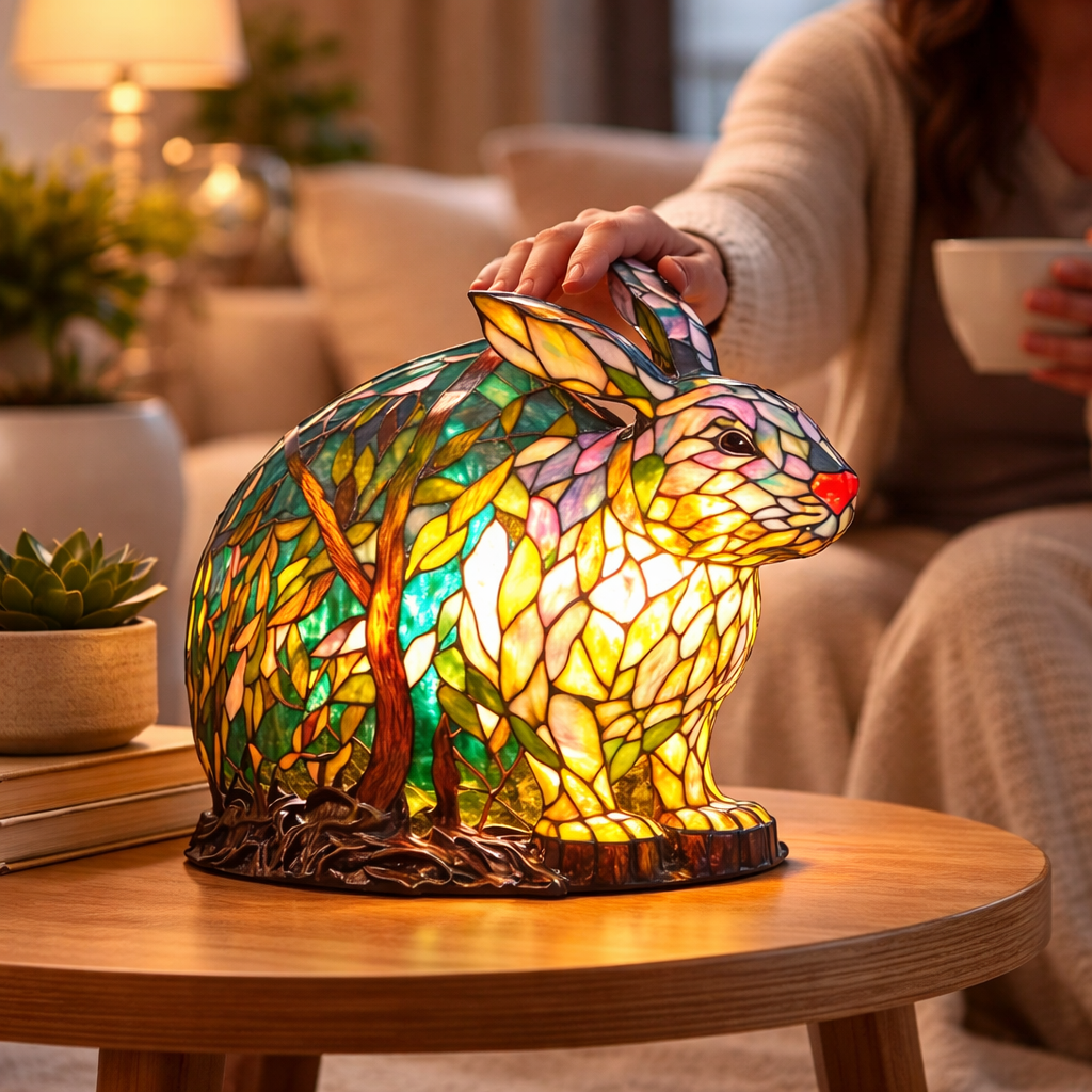 Lámpara de mesa decorativa con figura de animal estilo vitral
