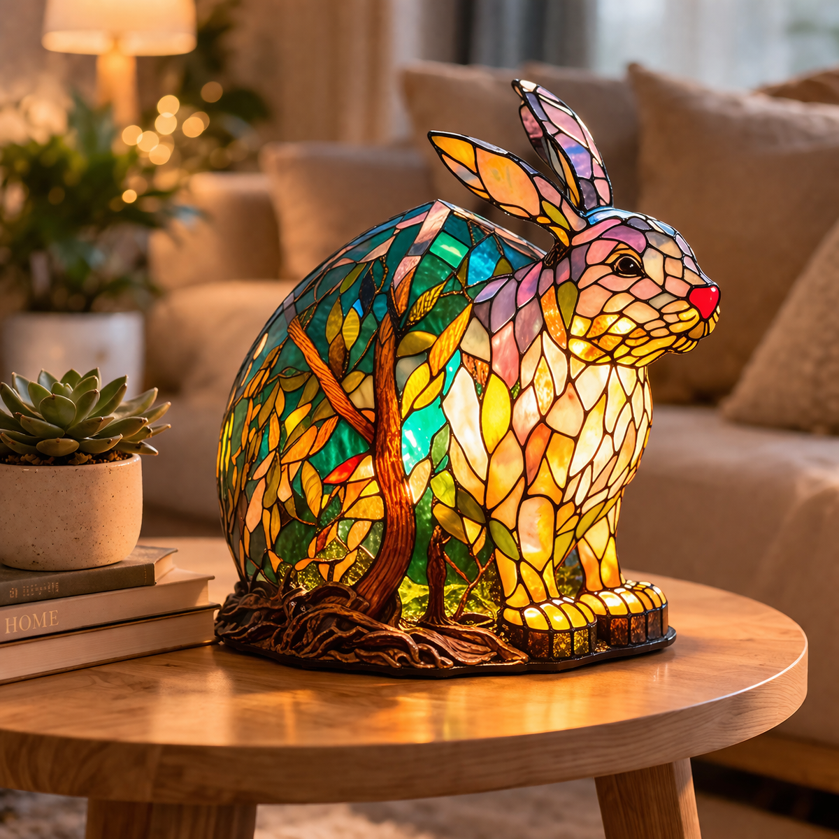 Lámpara de mesa decorativa con figura de animal estilo vitral